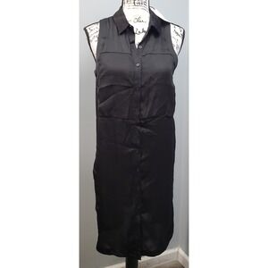 Ro & De by Anthropologie Shirt Dress Women's S Black Satin Collared Button Front